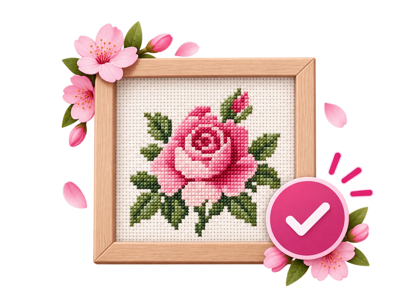 Completed cross stitch project in Flossom with used thread deducted from the stash